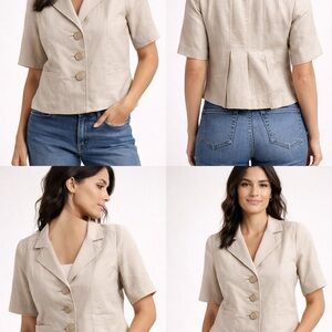 Newport News Beige Button-Down Shirt
